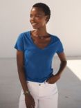 NRBY Charlie Linen V Neck T-Shirt, Cobalt Blue