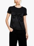 SISLEY Slim Fit Torchon Detail Satin T-Shirt, Black