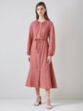 L.K.Bennett Sophie Seersucker Textured Check Midi Dress, Orange/Purple