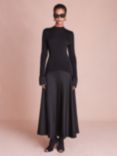 FLORERE Dual Fabric Maxi Dress, Black