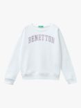 Benetton Kids' Glitter Logo Sweatshirt, Optical White