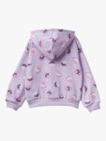 Benetton Kids' Floral Print Zip Through Hoodie, Purple/Multi
