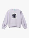 Benetton Kid's Sequin Flower Sweatshirt, Mauve