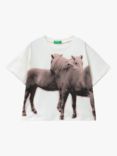 Benetton Kids' Horses Photo Print T-Shirt, Cream