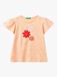 Benetton Kids' Floral Bell Sleeve T-Shirt, Dark Powder