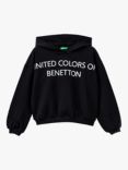 Benetton Kids' Logo Hooded Sweatshirt, Black
