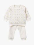 Benetton Baby Floral Print Ears Sweatshirt & Joggers Set, White Cream/Multi