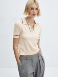 Mango Vert Polo Neck Knitted Top, Light Beige