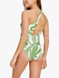 Accessorize Squiggle Print One Shoulder Swimsuit, Olive Green/White