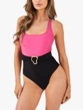 Accessorize Colour Block Belted Swimsuit, Pink/Multi