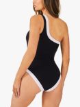 Accessorize One Shoulder Contrast Trim Swimsuit, Black