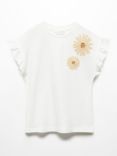 Mango Kids' Floral Embossed Stitch T-Shirt, Natural White
