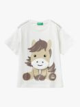 Benetton Kids' Maxi Horse Print T-Shirt, White