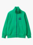 Benetton Kids' Logo Zip Through Rib Collar Sweatshirt, Intense Green