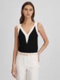 Reiss Tessa Colour Block V-Neck Vest Top, Black/White