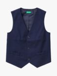 Benetton Kids' Button V Neck Suit Waistcoat, Blue