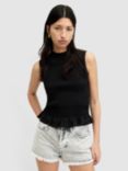 AllSaints Ode Shirred Sleeveless Top, Black