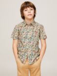 Tommy Hilfiger Kids' All Over Logo Poplin Shirt, Calico/Multi