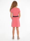Tommy Hilfiger Kids' Essential Logo Belted Skater Dress, Glamour Pink