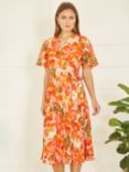 Yumi Floral Midi Wrap Pleat Dress, Orange/Multi