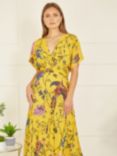 Yumi Bird And Floral Midi Dress, Mustard/Multi