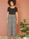 Yumi Geometric Print Relaxed Fit Trousers, Black
