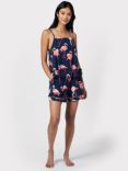 Chelsea Peers Flamingo Print Cami & Short Jersey Pyjamas, Navy/Multi