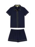 Chelsea Peers Curve Ribbed Button Up Short Pyjamas, Navy