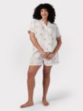Chelsea Peers Curve Flamingo Print Cotton Cheesecloth Short Pyjamas, Off White