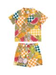 Chelsea Peers Kids' Linen Blend Fruit Checkerboard Short Pyjama Set, Multi