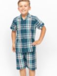 Minijammies Kids' Cove Check Shorty Pyjamas Set, Teal