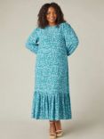 Live Unlimited Curve Ditsy Print Tiered Midi Dress, Blue