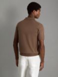 Reiss Maxwell Merino Zip Neck Polo Shirt, Pecan Brown