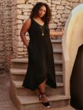 Live Unlimited Curve Ladder Trim Hanky Hem Midi Dress, Black