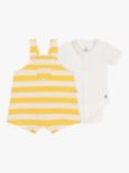 Petit Bateau Baby Stripe Dungarees & Bodysuit Set, Nectar/Avalanche