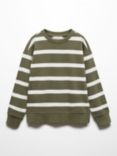 Mango Kids' Stripe Side Split Sweatshirt, Beige Khaki