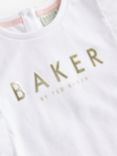Ted Baker Kids' Logo Organza Frill Sleeve T-Shirt, White