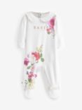 Ted Baker Baby Logo Floral Print Collar Sleepsuit, White/Multi