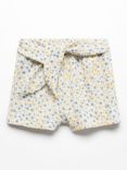 Mango Baby Travi Floral Print Tie Waist Shorts, White/Multi