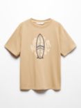 Mango Kids' Cord Wave Rider Embossed T-Shirt, Light Beige