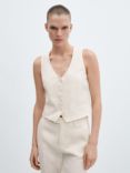 Mango Linen Waistcoat, Light Beige