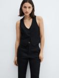 Mango Linen Waistcoat, Black