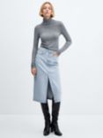 Mango Soleil Midi Denim Pencil Skirt, Open Blue