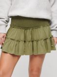 Superdry Tiered Jersey Mini Skirt, Olive Khaki