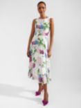 Hobbs Carly Floral Midi Dress, Ivory/Multi