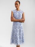 Hobbs Phoebe Cutwork Floral Lace Midi Dress, Blue/Ivory