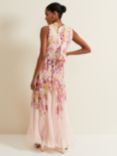 Phase Eight Dahlia Floral Print Pleated Maxi Dress, Pink/Multi