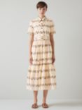 L.K.Bennett Bella Shell Print Tiered Midi Shirt Dress, Ecru/Multi