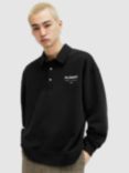 AllSaints Underground Organic Cotton Long Sleeve Polo Shirt, Black