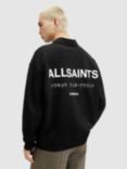 AllSaints Underground Organic Cotton Long Sleeve Polo Shirt, Black